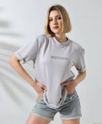 Unisex Bisiklet Yaka Baskılı Slim Fit T-Shirt - Boyalı Gri resmi