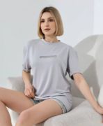 Unisex Bisiklet Yaka Baskılı Slim Fit T-Shirt - Boyalı Gri resmi