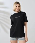Unisex Bisiklet Yaka Baskılı Slim Fit T-Shirt - Siyah resmi