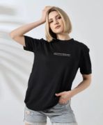 Unisex Bisiklet Yaka Baskılı Slim Fit T-Shirt - Siyah resmi