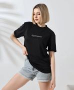 Unisex Bisiklet Yaka Baskılı Slim Fit T-Shirt - Siyah resmi