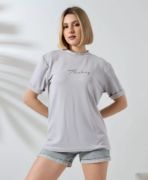 Unisex Bisiklet Yaka Baskılı Slim Fit T-Shirt - Boyalı Gri resmi