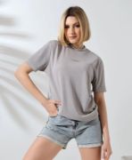Unisex Bisiklet Yaka Baskılı Slim Fit T-Shirt - Boyalı Gri resmi