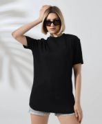 Unisex Bisiklet Yaka Slim Fit T-Shirt - Siyah resmi