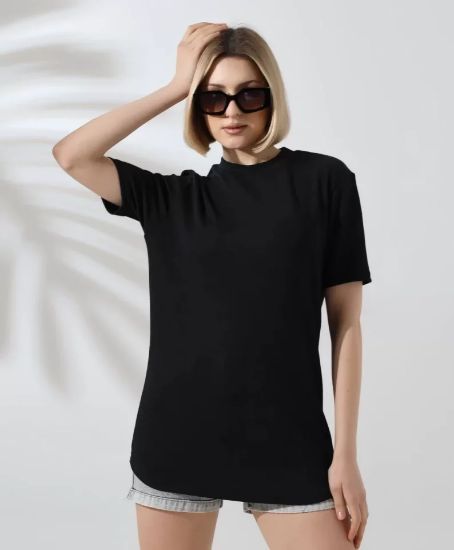 Unisex Bisiklet Yaka Slim Fit T-Shirt - Siyah resmi