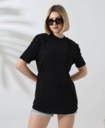 Unisex Bisiklet Yaka Slim Fit T-Shirt - Siyah resmi