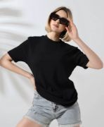 Unisex Bisiklet Yaka Slim Fit T-Shirt - Siyah resmi