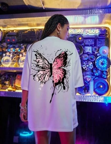 Unisex Baskılı Oversize T-Shirt - Beyaz resmi