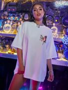 Unisex Baskılı Oversize T-Shirt - Beyaz resmi
