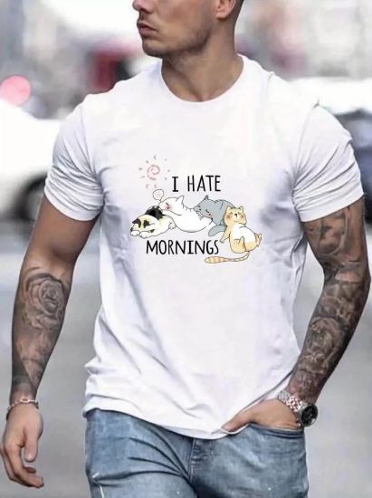 Unisex Baskılı Oversize T-Shirt - Beyaz resmi