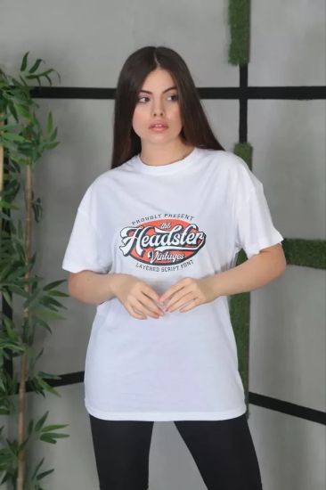 Unisex Baskılı Oversize T-Shirt - Beyaz resmi