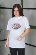 Unisex Baskılı Oversize T-Shirt - Beyaz resmi