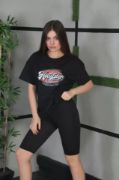 Unisex Baskılı Oversize T-Shirt - Siyah resmi