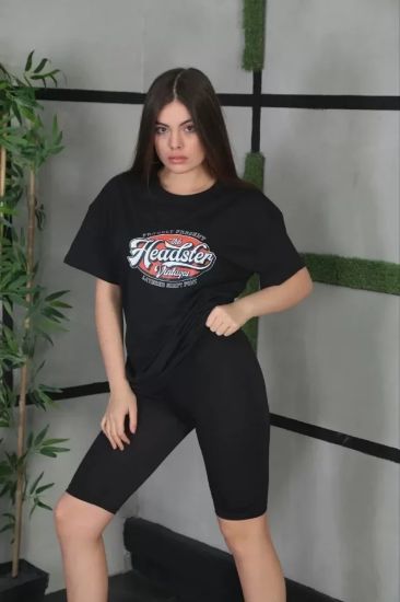 Unisex Baskılı Oversize T-Shirt - Siyah resmi