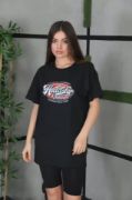 Unisex Baskılı Oversize T-Shirt - Siyah resmi