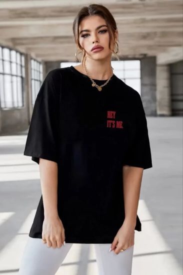Unisex Baskılı Oversize T-Shirt - Siyah resmi