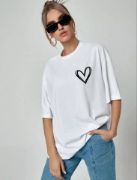 Unisex Baskılı Oversize T-Shirt - Beyaz resmi