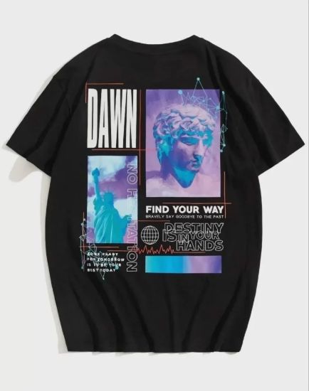 Unisex Baskılı Oversize T-Shirt - Siyah resmi