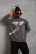 Erkek Güvercin Baskılı Sweatshirt - Gri resmi