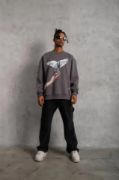 Erkek Güvercin Baskılı Sweatshirt - Gri resmi