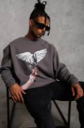 Erkek Güvercin Baskılı Sweatshirt - Gri resmi