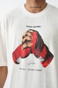 Unisex Baskılı Oversize T-Shirt - Beyaz resmi