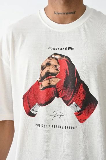 Unisex Baskılı Oversize T-Shirt - Beyaz resmi
