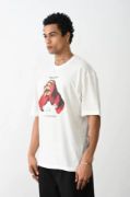 Unisex Baskılı Oversize T-Shirt - Beyaz resmi