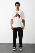 Unisex Baskılı Oversize T-Shirt - Beyaz resmi