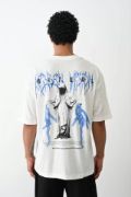 Unisex Baskılı Oversize T-Shirt - Beyaz resmi