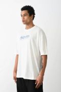 Unisex Baskılı Oversize T-Shirt - Beyaz resmi
