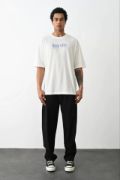Unisex Baskılı Oversize T-Shirt - Beyaz resmi