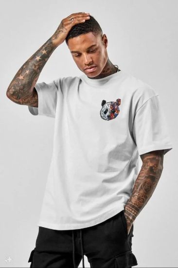 Unisex Baskılı Oversize T-Shirt - Beyaz resmi