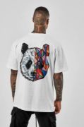 Unisex Baskılı Oversize T-Shirt - Beyaz resmi