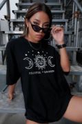 Unisex Baskılı Oversize T-Shirt - Siyah resmi