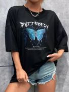 Unisex Baskılı Oversize T-Shirt - Siyah resmi