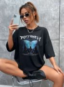 Unisex Baskılı Oversize T-Shirt - Siyah resmi