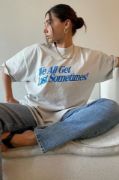 Unisex Baskılı Oversize T-Shirt - Beyaz resmi
