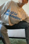 Unisex Baskılı Oversize T-Shirt - Beyaz resmi