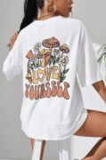 Unisex Baskılı Oversize T-Shirt - Beyaz resmi