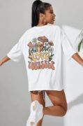 Unisex Baskılı Oversize T-Shirt - Beyaz resmi