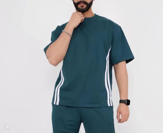 Unisex Oversize Yanları Şeritli T-Shirt - Cam Göbeği resmi