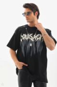 Unisex Oversize Kolye Dahil T-Shirt - Siyah resmi