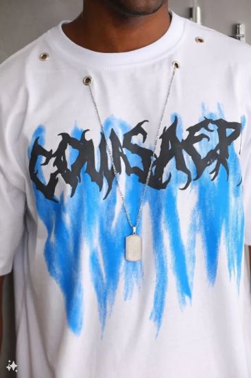 Unisex Oversize Kolye Dahil T-Shirt - Beyaz resmi