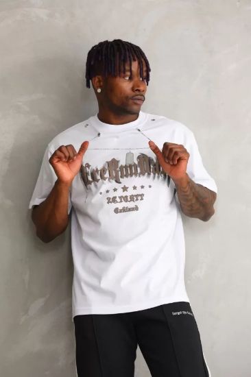 Unisex Oversize Kolye Dahil T-Shirt - Beyaz resmi