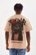 Unisex Baskılı Oversize T-Shirt - Bej resmi