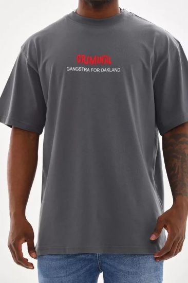 Unisex Baskılı Oversize T-Shirt - Füme resmi