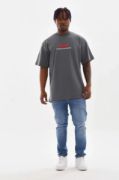 Unisex Baskılı Oversize T-Shirt - Füme resmi