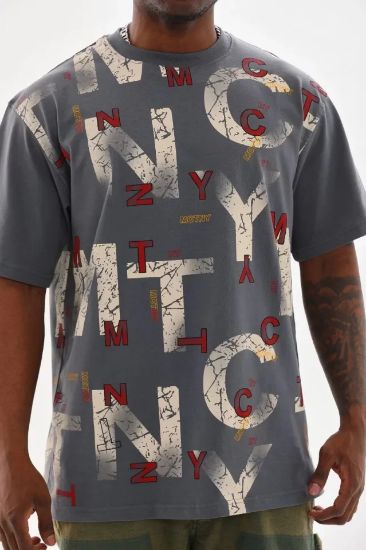 Unisex Baskılı Oversize T-Shirt - Füme resmi