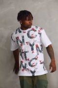 Unisex Baskılı Oversize T-Shirt - Beyaz resmi